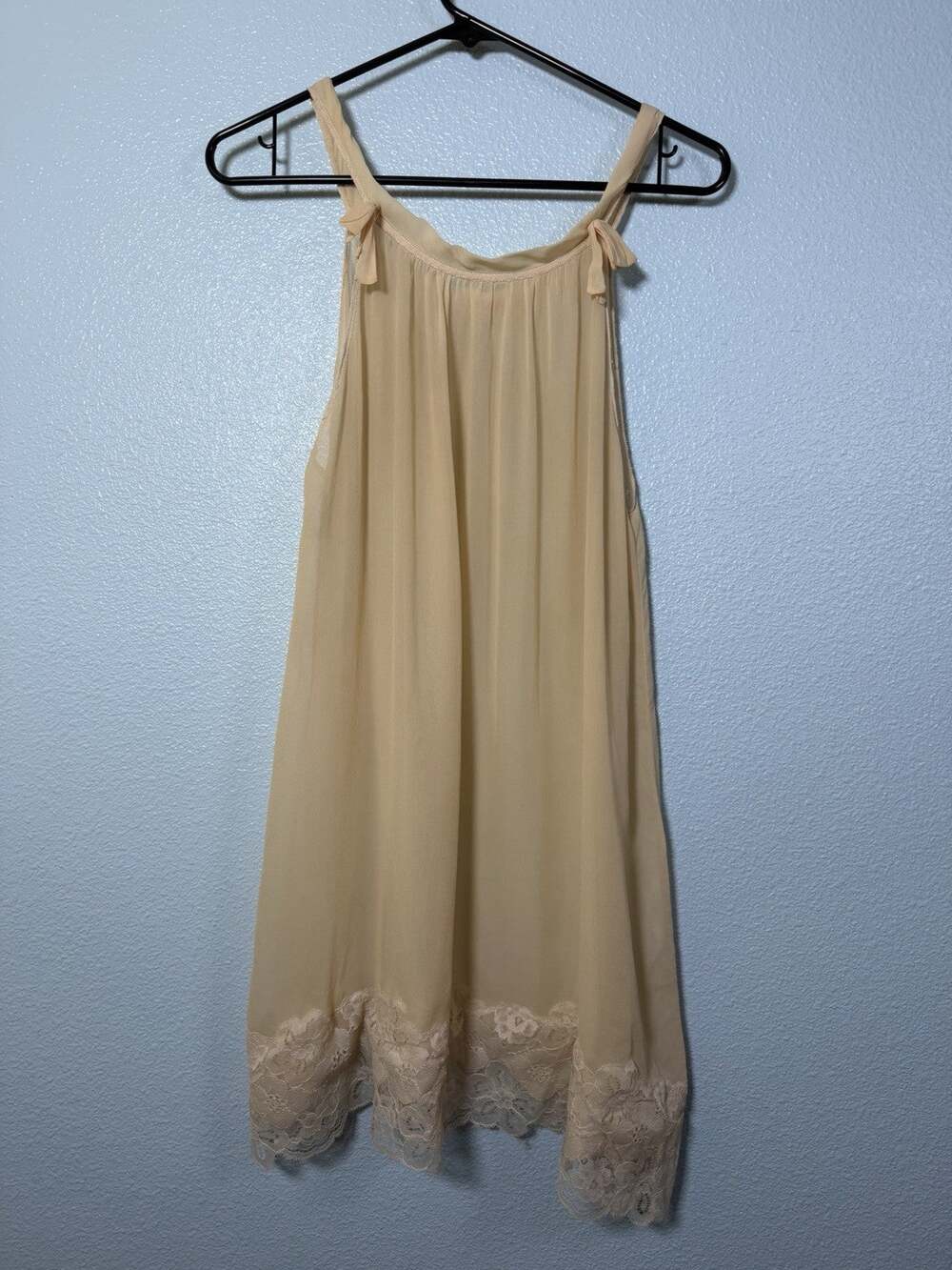 1930s Vintage Leron New York Yellow Silk Lace Trim Nightgown Slip Dress Lingerie